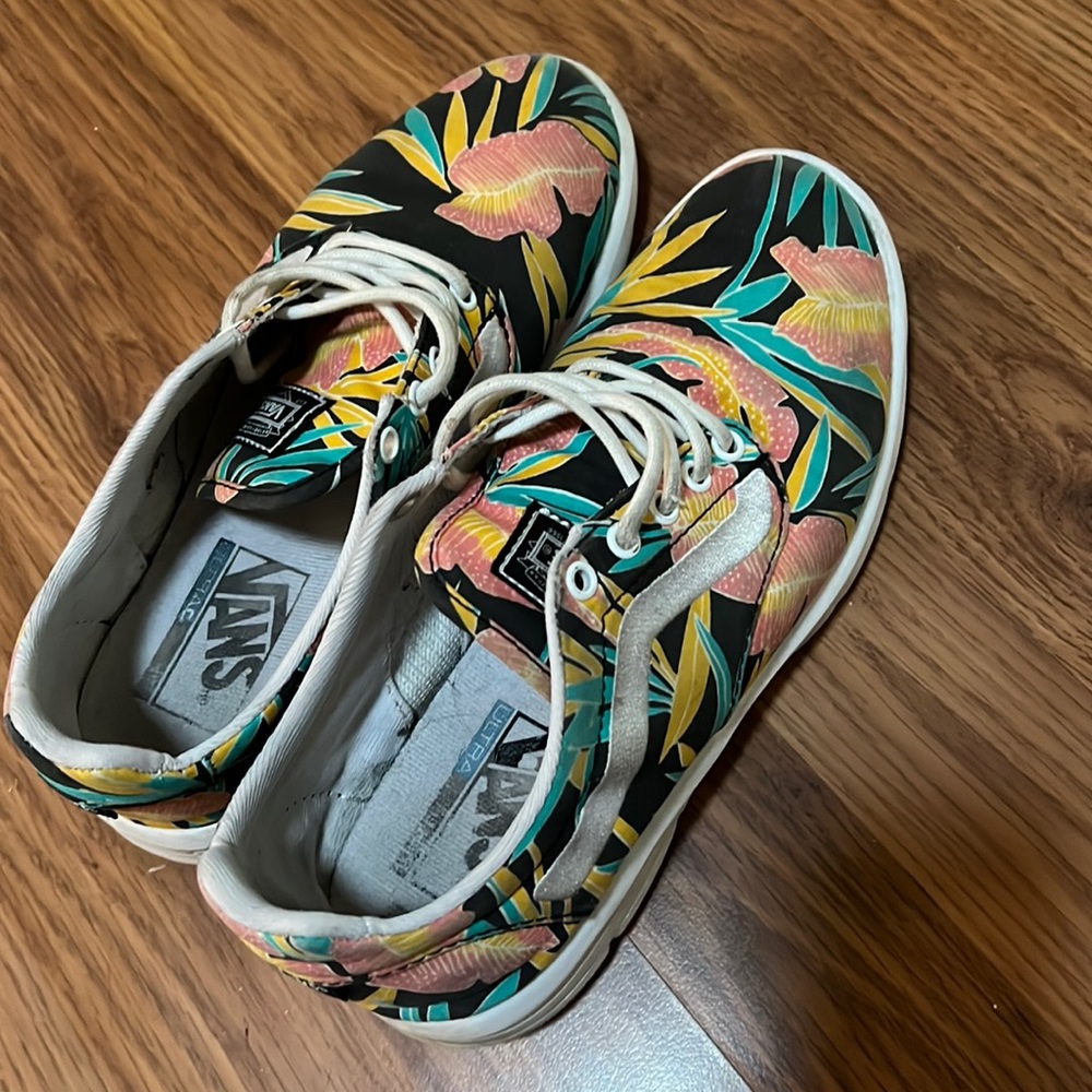 Floral vans, very worn